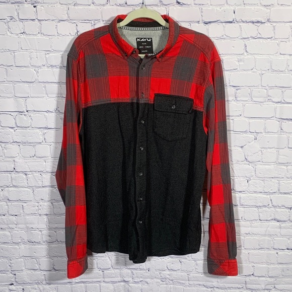 Kavu Other - Kavu Mens VTG Color Block Plaid Button Down Red Gray Size XL Outdoor Hiking